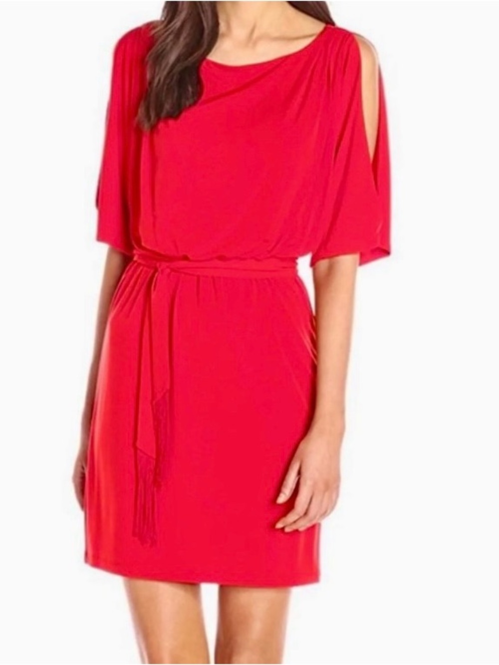 Jessica Simpson Red Cold-Shoulder Tie-Waist Mini Dress